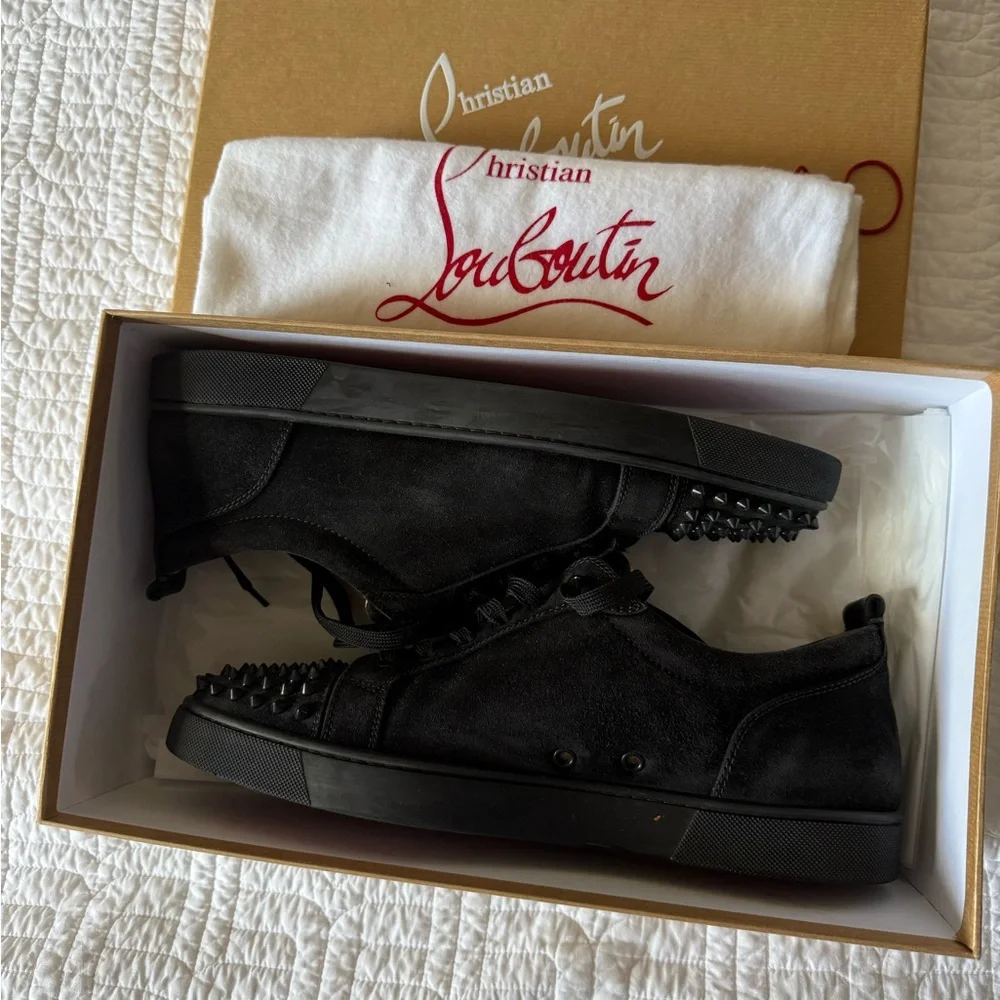 Christian Louboutin Louis junior spikes flat black suede - Picture 3 of 7